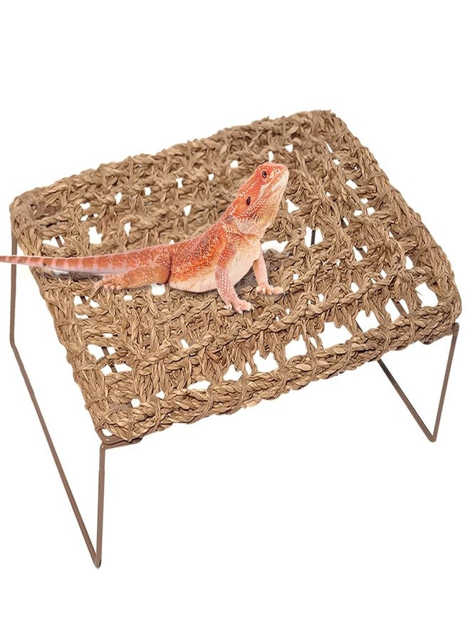 AGGQQA Bearded Dragon Hammock Reptile Tank Accessories Decor Basking Platform Metal Legs Bed Habitat for Lizard Leopard Gecko Snake Hermit Crab and Frog (Rectangle) - Image 1